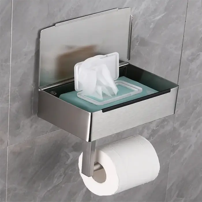 Porte-papier hygiénique avec étagère, distributeur de lingettes jetables, adapté au rangement des li