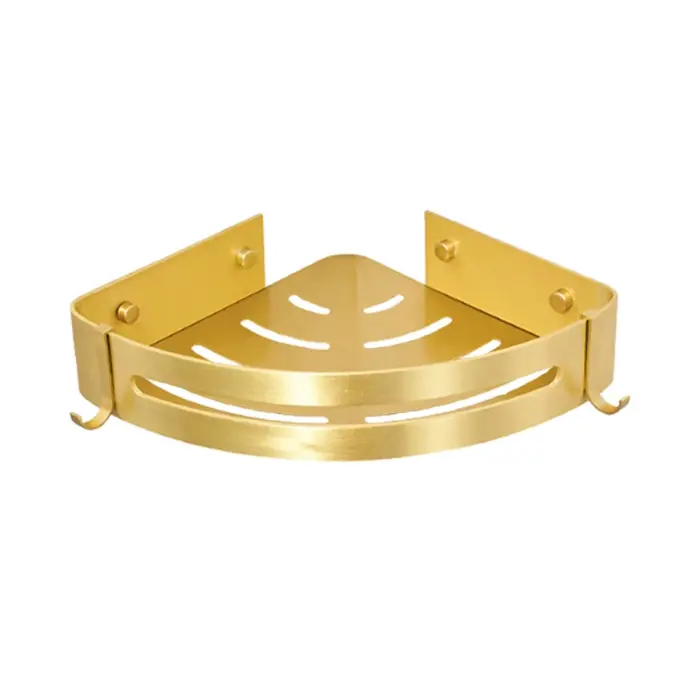 Étagère de salle de bain étagère d'angle support de rangement de bain mural en aluminium brossé or c