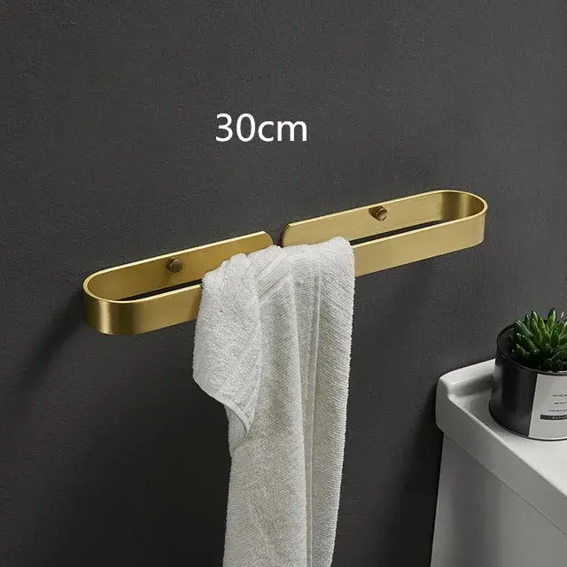 Porte-serviettes mural en or brossé, étagère de rangement, 30cm/40cm/50cm, accessoires de salle de b