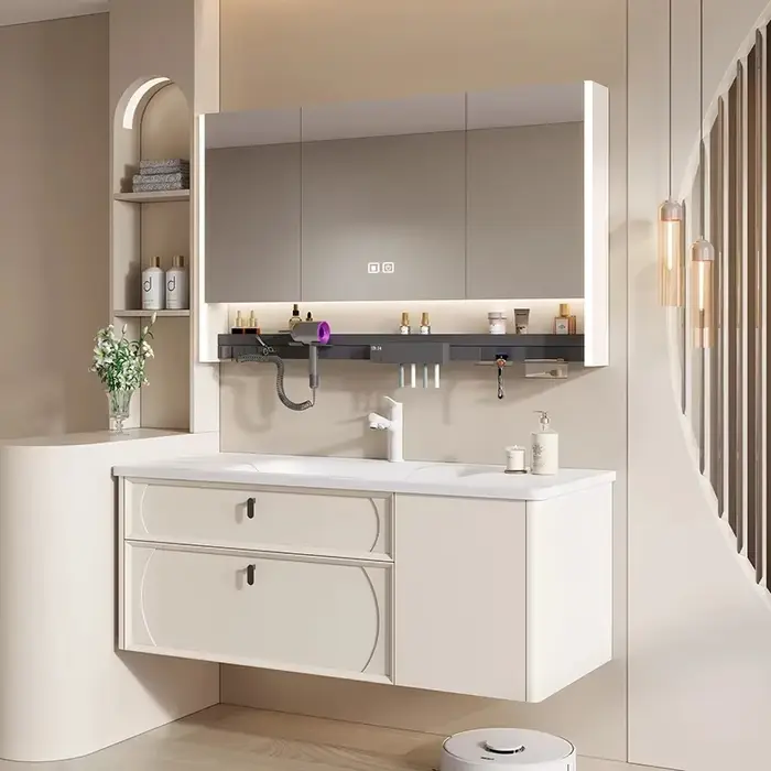 Meuble-lavabo et vasque de salle de bain en chêne français vertical