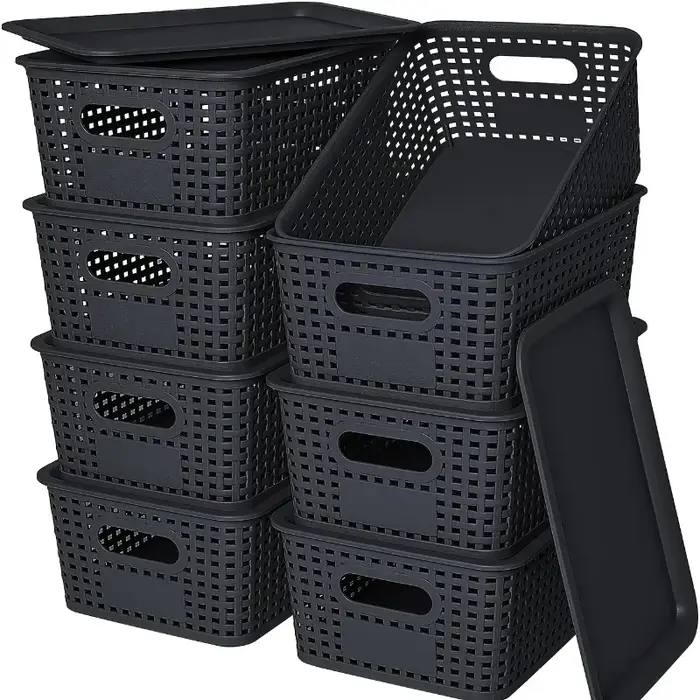 6 boîtes de rangement empilables avec couvercles, conteneurs organisateurs en plastique de 10,2x7,2x