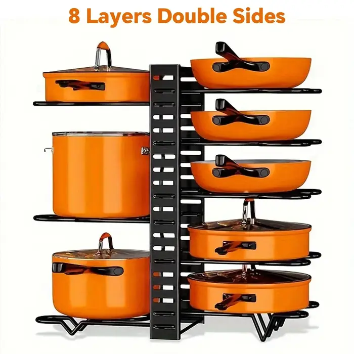 Organisateur de casseroles à 8 niveaux pour gagner de la place - Support en métal durable pour casse