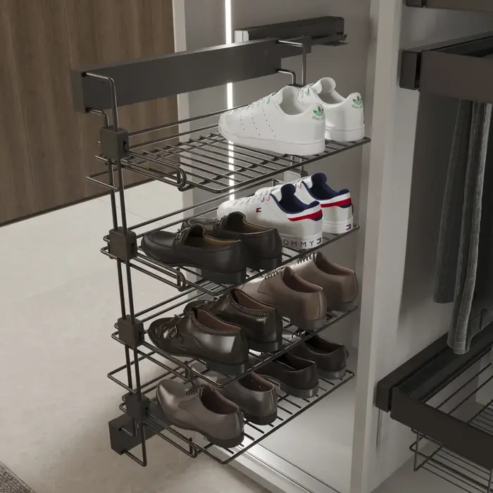 Emuca Espagne Étagère à chaussures latérale amovible en acier titane quartz droit pour armoires et dressings