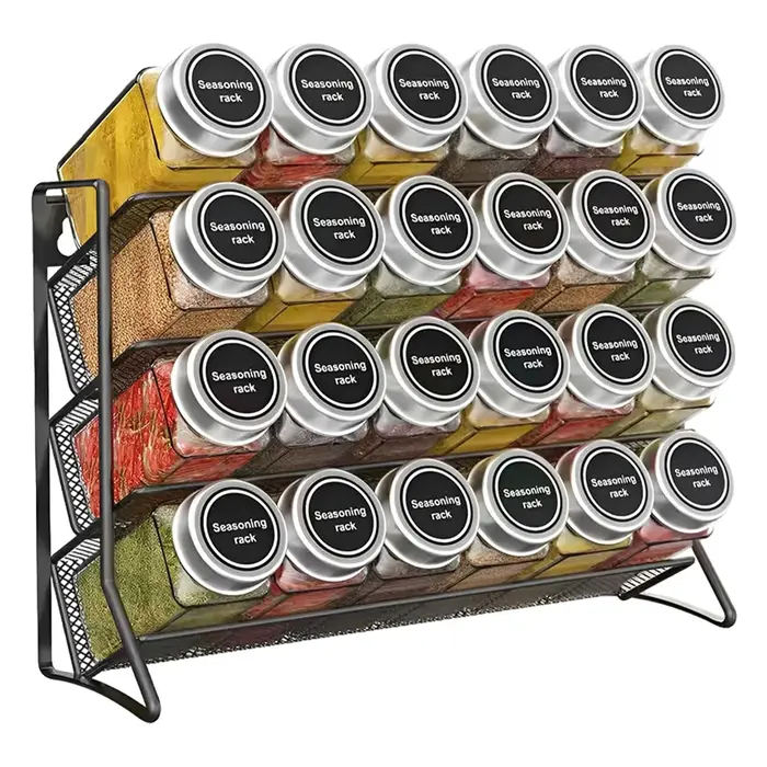 Étagère à épices de cuisine, organisateur d'épices à 4 niveaux, étagère murale en acier au carbone s
