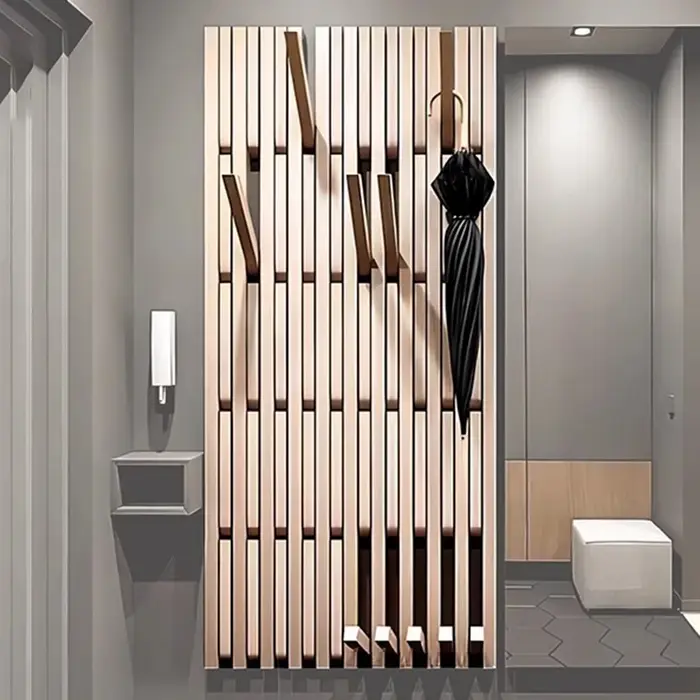 Grand porte-manteau mural en bois massif, Hall d'entrée, rangement multifonctionnel, crochet multico