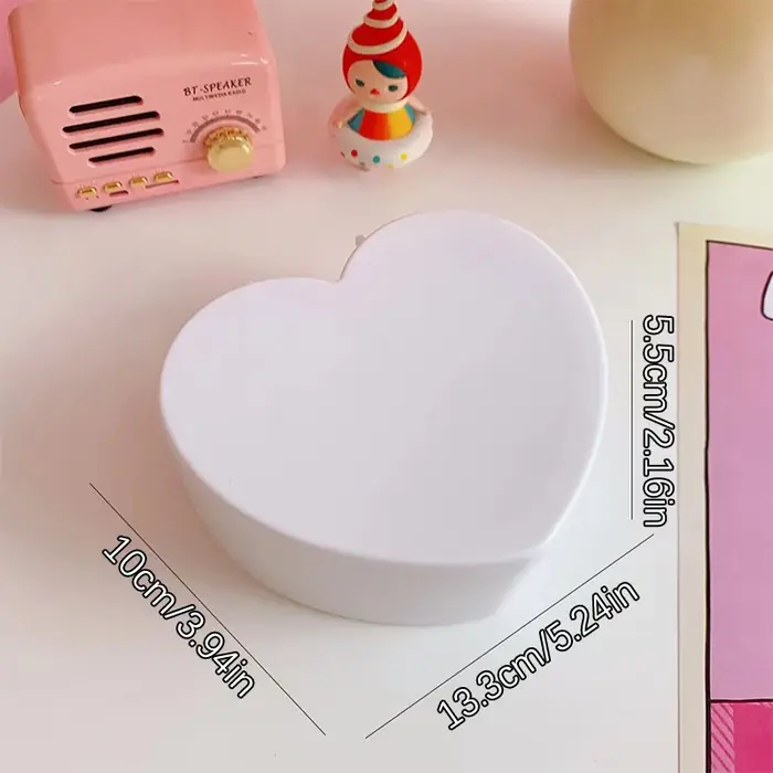 Boîte de rangement pour bijoux en forme de cœur pour filles avec miroir, en plastique rose et blanc, organisateur de bracelets et de bandeaux pour cheveux, présentoir de bijoux pour filles à poser sur