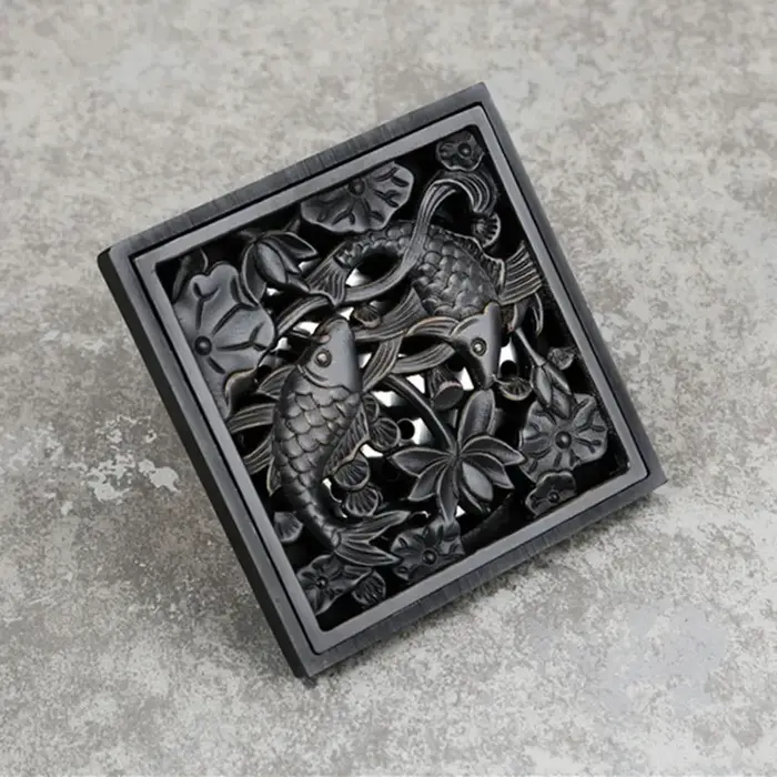 Nid de douche carré en laiton noir, attrape-cheveux, grille de déchets, accessoire de douche