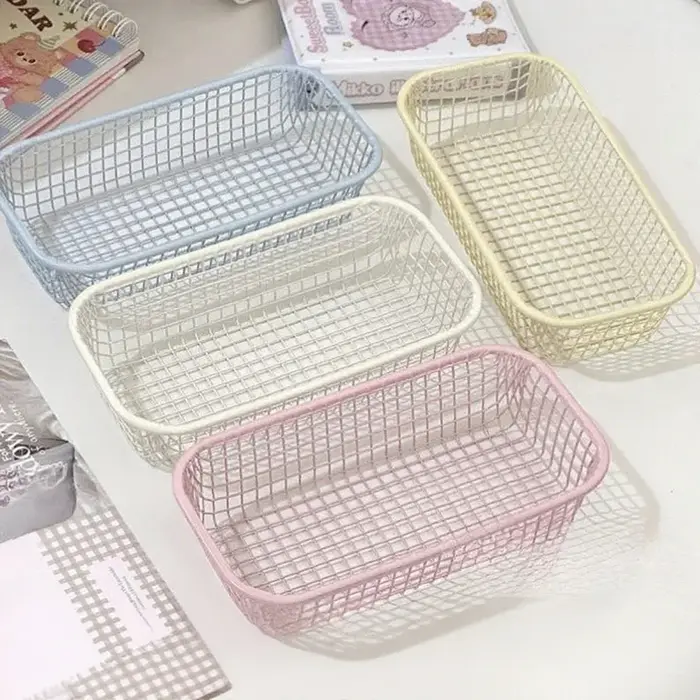 Panier de rangement de bureau INS, panier organisateur d'articles divers en métal, étui pour cartes photo, papeterie de bureau, fournitures pour la maison, support de tri de maquillage