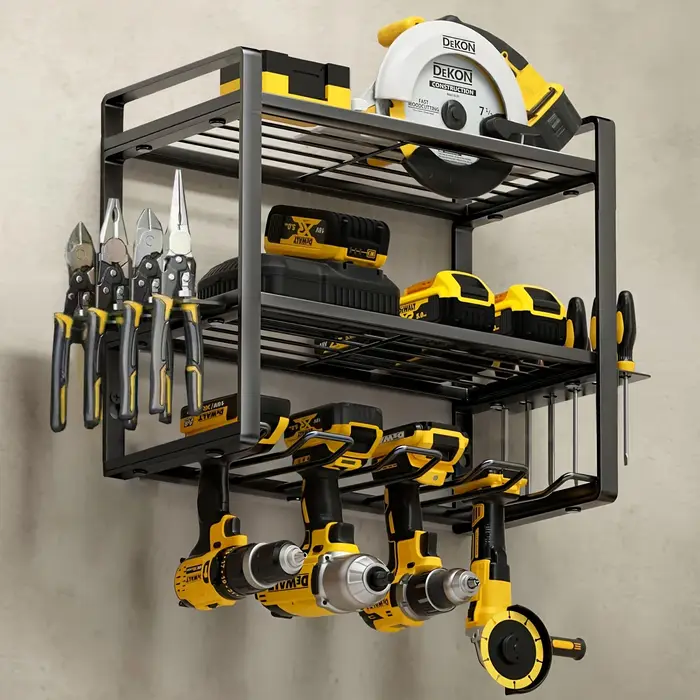 Étagère murale robuste à 3 niveaux pour outils, garage, atelier, rangement pour perceuses électrique