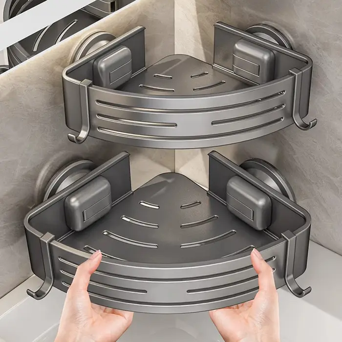 Étagère de douche triangulaire avec crochets