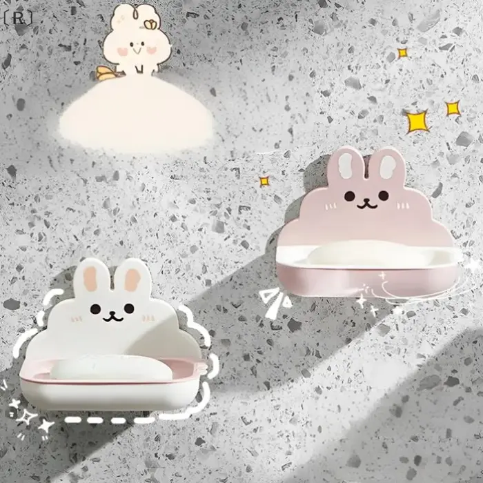 MaveraR mignon lapins savon support de la boîte mural sans poinçon Double couche vidange rapide savons mallette de
