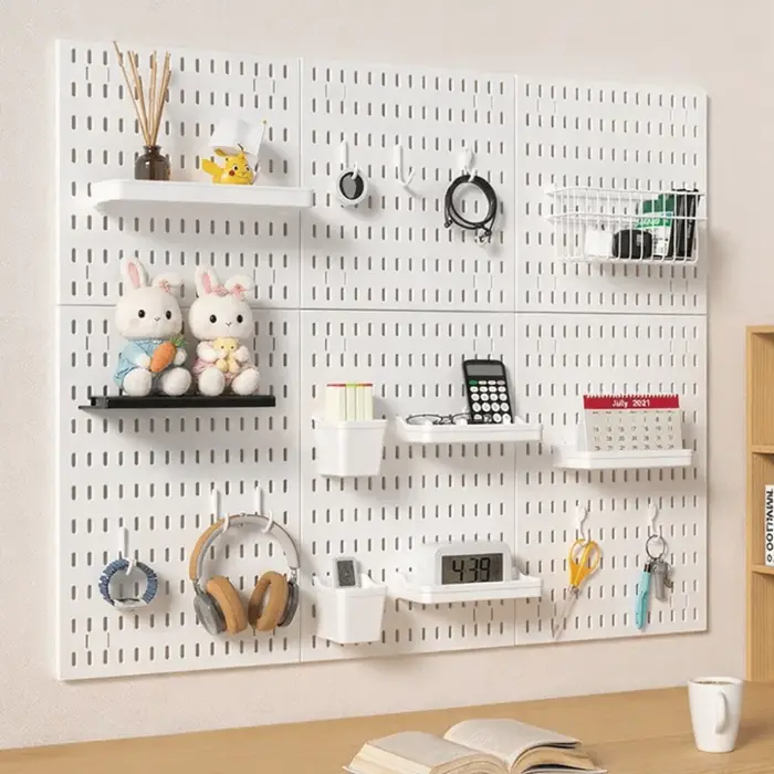 Panneau de rangement mural avec crochets, panneau perforé pour économiser de l'espace, organisateur de rangement DIY pour cuisine, chambre, salle de bain, bureau