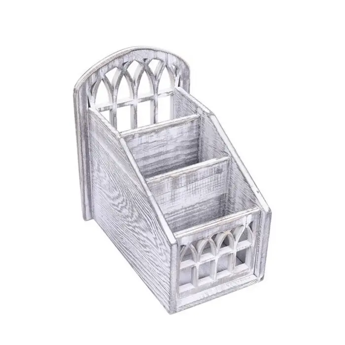 Boîte de rangement pour télécommandes à 3 compartiments, boîte de rangement décorative en bois pour 