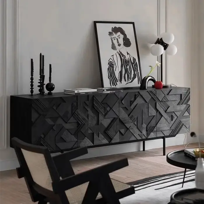 Vitrine en bois avec tiroirs