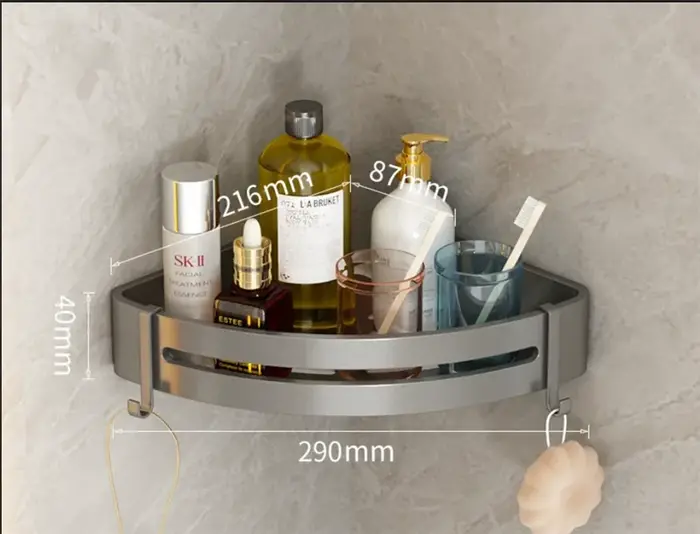 Étagère de salle de bain grise, étagère de douche de bain, étagère d'angle de salle de bain en alumi