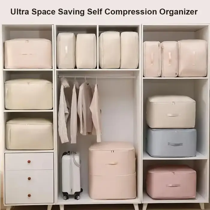 Sac de rangement auto-compresseur robuste – Organisateur portable pour vêtements