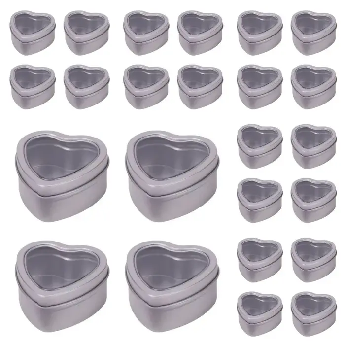 Petites boîtes en fer blanc en forme de cœur, avec couvercle et fenêtre, Kit organisateur de bonbons