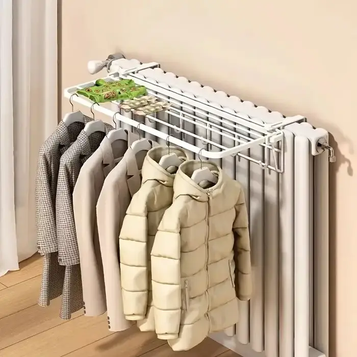 Support de radiateur mural robuste – Étagères et tiges de séchage de vêtements extractibles | Économie de l'espace