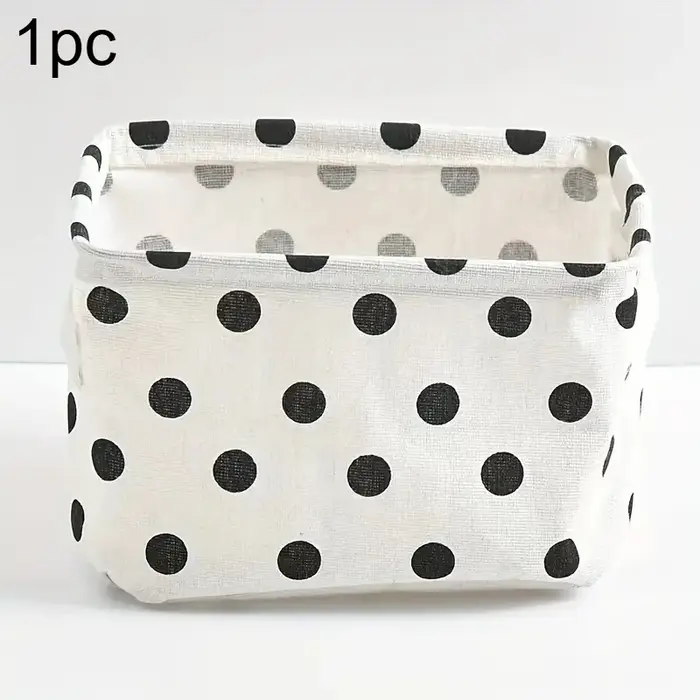 Boîte de rangement mignonne à pois noirs et blancs avec poignée, organisateur de bureau moderne blan