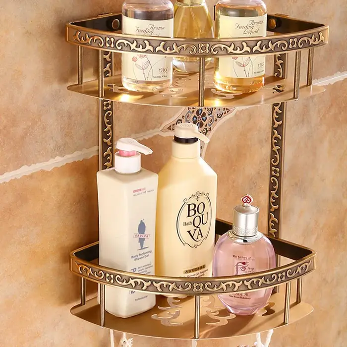 Étagère murale en laiton antique, double couche, support de panier de salle de bain, shampoing HOSho