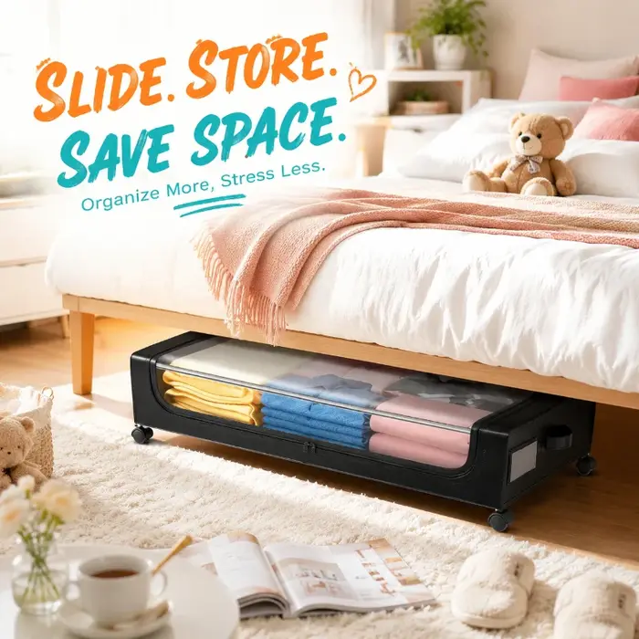 Bacs de rangement sous lit à roulettes 48L