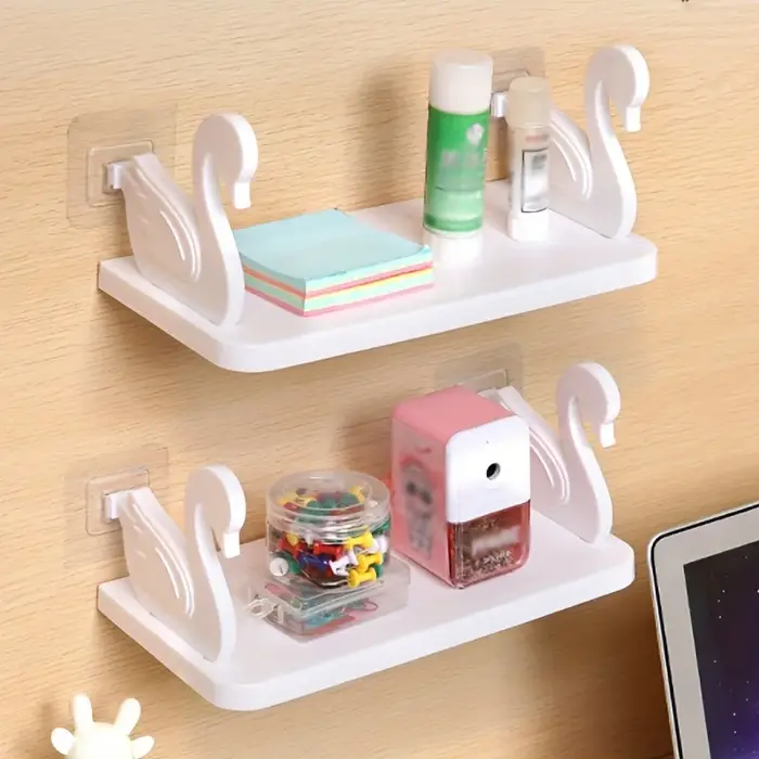 1 étagère murale en forme de cygne, un support de rangement polyvalent adapté aux salles de bain, cuisines et bureaux.