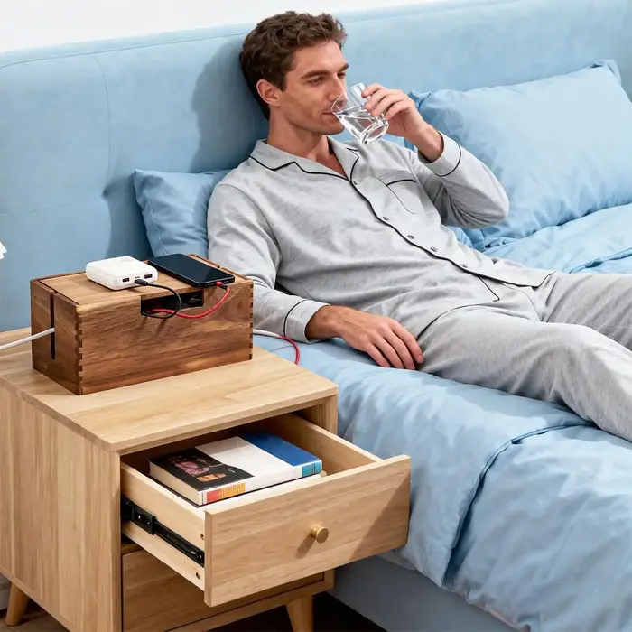 Boîte de rangement pour câbles en bois