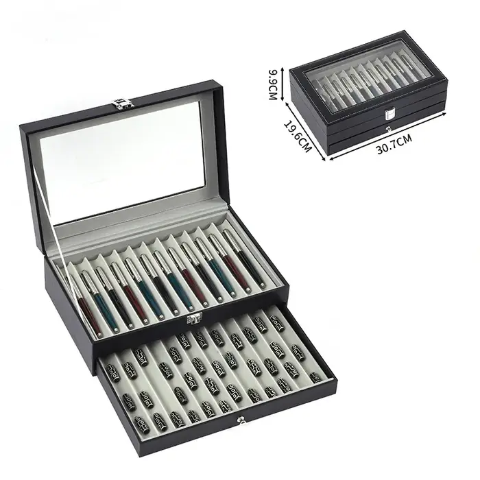 Boîte de rangement anti-poussière pour stylo noir de luxe de grande capacité, plaque d'affichage de 