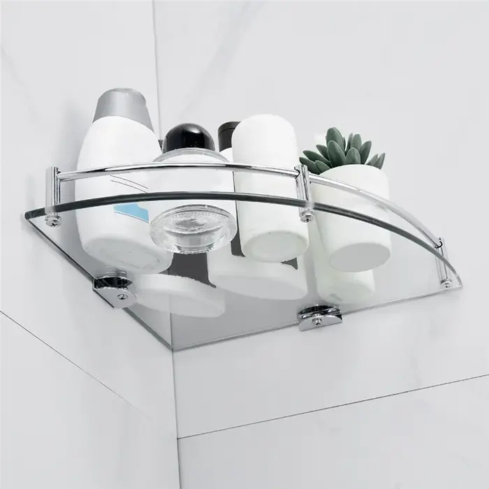 AB66-étagères de salle de bain, étagère d'angle en verre de salle de bain Triangle murale, étagère e