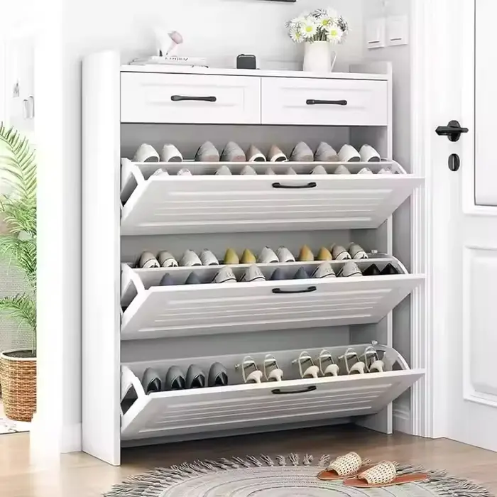 Armoire à chaussures pliante de rangement blanche au Design moderne avec bois multicouche pour meubles de salon