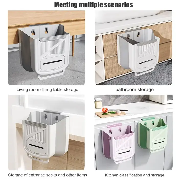 Poubelle de cuisine pliable à suspendre sur porte d'armoire ou mur