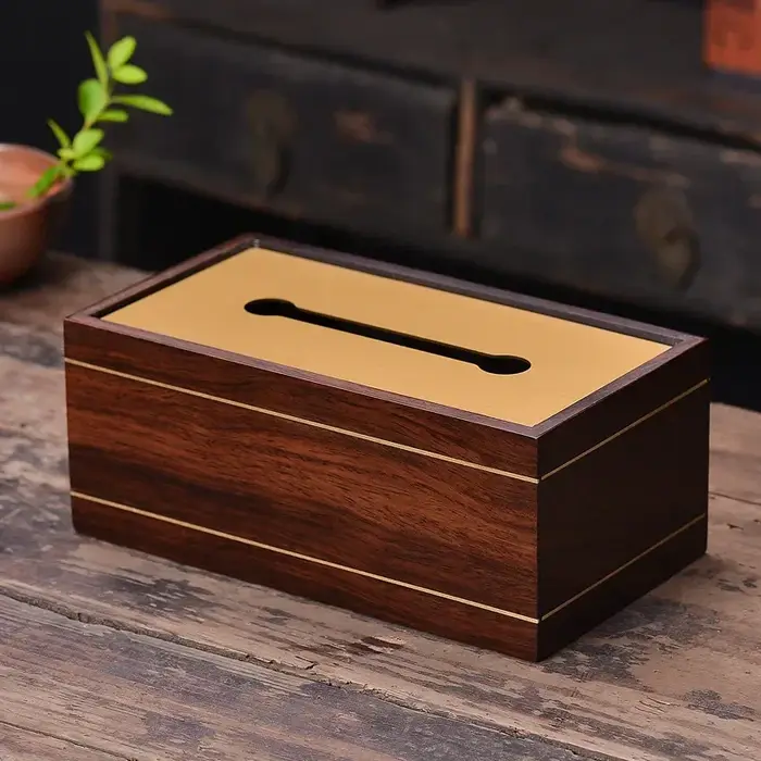 Boîte à mouchoirs en ébène avec incrustation de laiton, boîte de rangement en bois massif de Style c