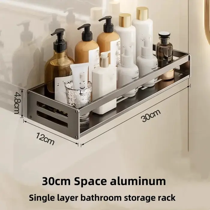 Étagère d'angle de douche sans perçage, étagère de salle de bain en aluminium avec barre porte-servi