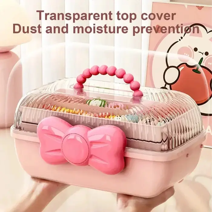 Boîte de rangement multi-couches pour épingles à cheveux avec nœud mignon