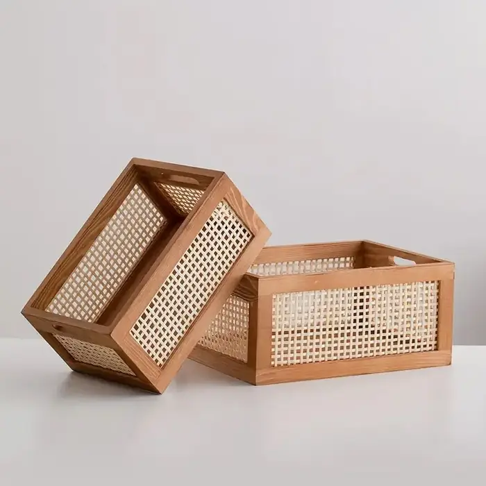 Boîte de rangement rétro en rotin