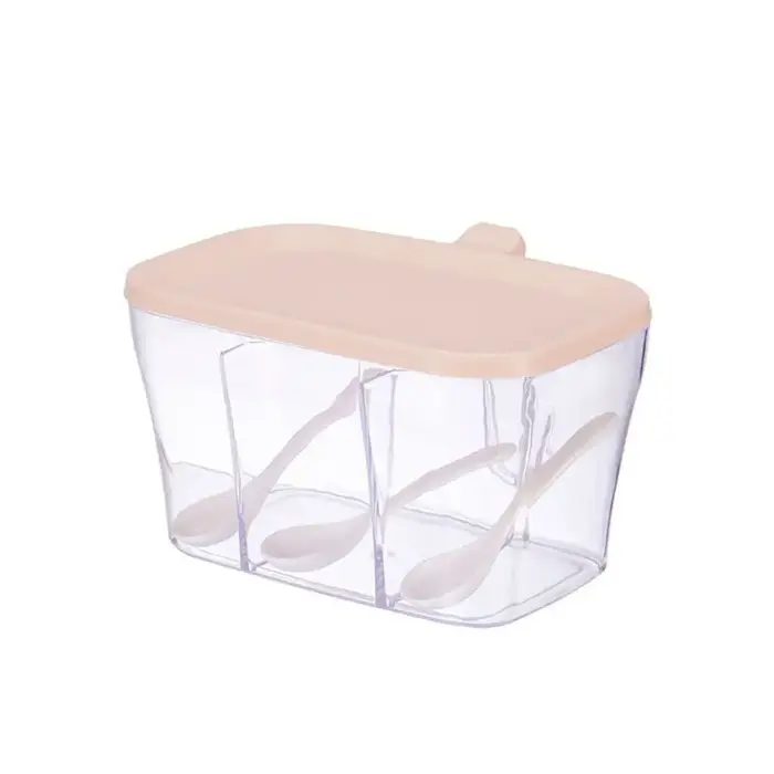 Boîte à épices simple en plastique à trois compartiments rose/bleu, pots de rangement pour épices, a