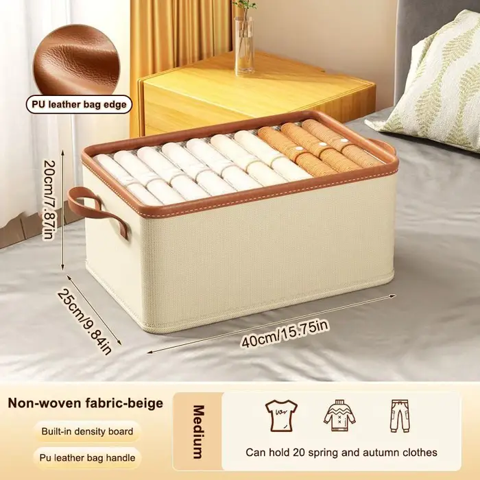 Bacs de rangement pour vêtements, pour placard avec poignées en PU, tiroir pliable, organisateur de 