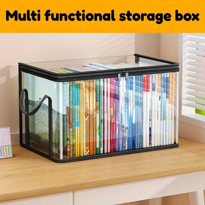 Sac de rangement en PVC avec couvercle rabattable et fenêtre de visualisation - Organisateur rectangulaire durable pour