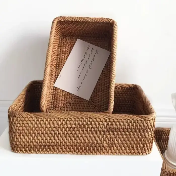 Paniers de rangement rectangulaires en rotin de 3 tailles