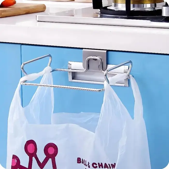 Support de sacs poubelles en acier inoxydable pour porte d'armoire de cuisine, rangement de déchets 