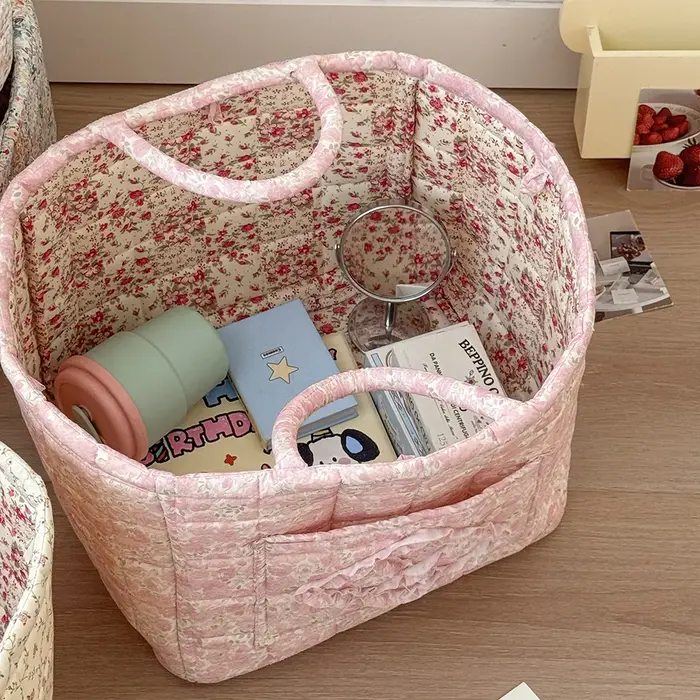 Panier de rangement Airfriend vintage à motif floral avec poignée