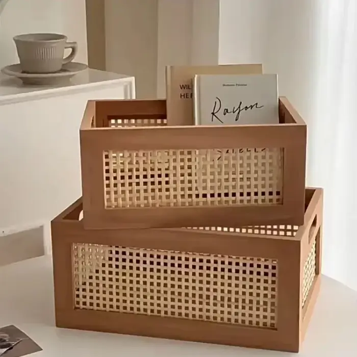Boîte de rangement en rotin Vintage, livres, collations, fruits, organisateurs de cosmétiques, panie