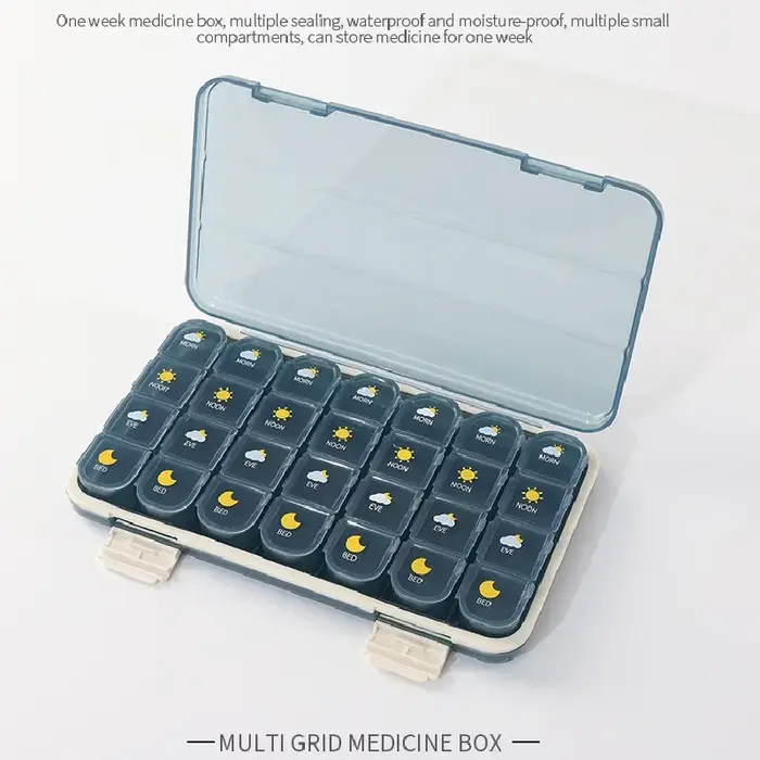 Boîte à pilules à 21/28 compartiments, grande capacité, pour le rangement des médicaments, organisateur hebdomadaire de vitamines, Pastillero, résistant à l'humidité