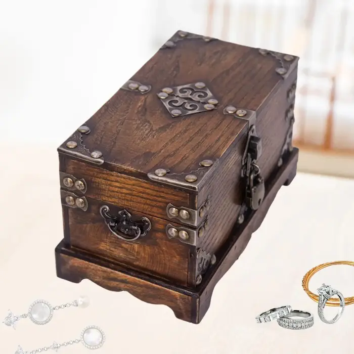 Boîte de rangement en bois, conteneur de souvenirs rétro en bois, décoratif réutilisable, coffre au