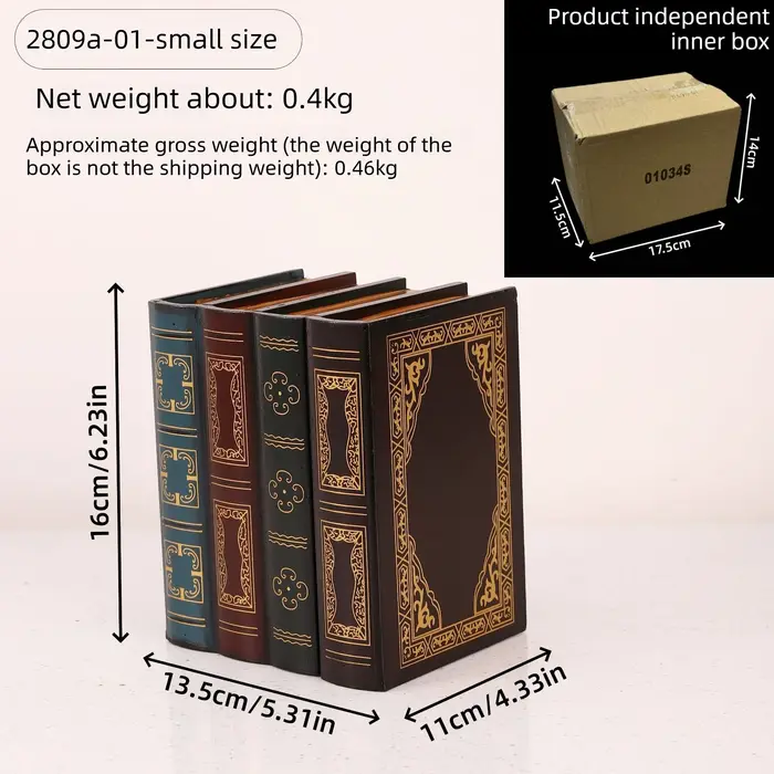 Accessoires de décoration rétro européens en forme de faux livre, boîte de rangement pour bijoux, bo