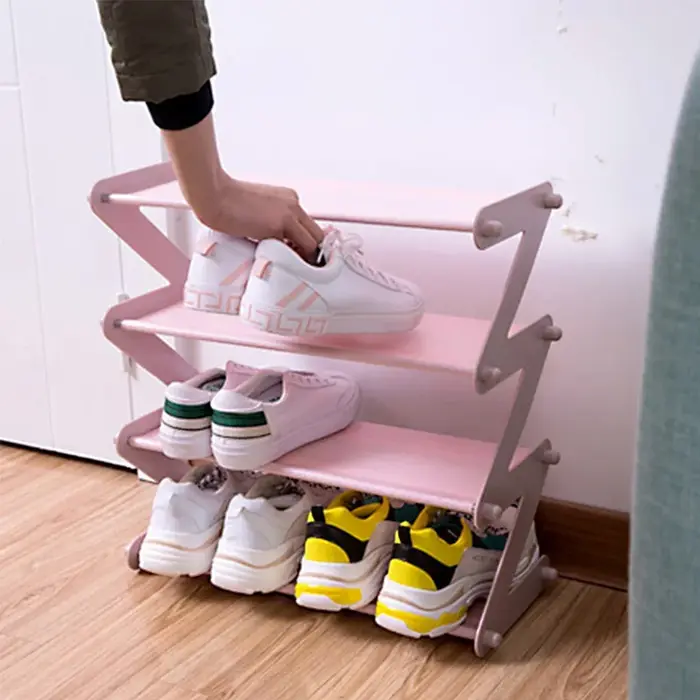 Étagère de rangement pour chaussures multicouche en forme de Z en acier inoxydable