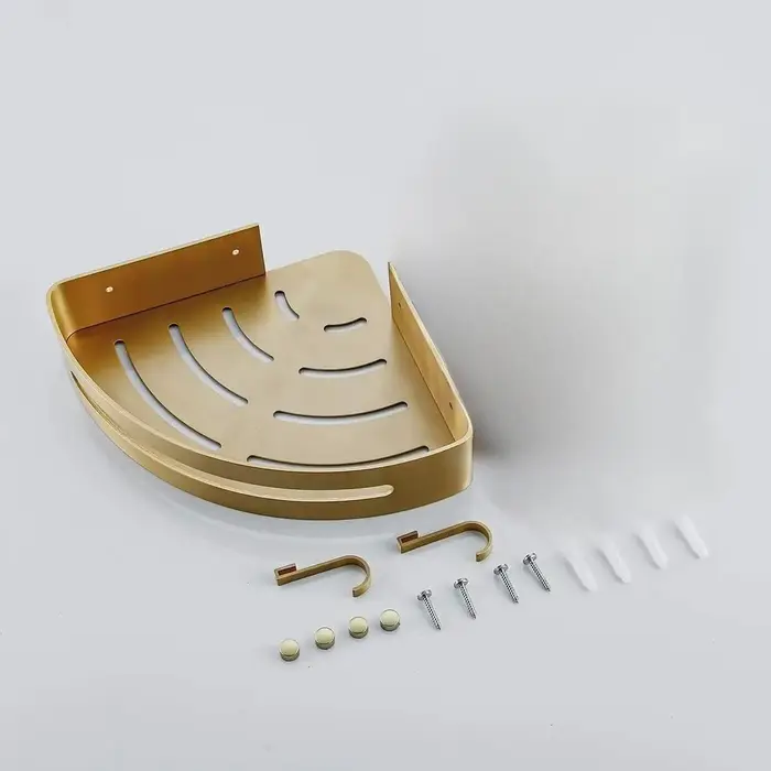 Étagère d'angle de salle de bain dorée