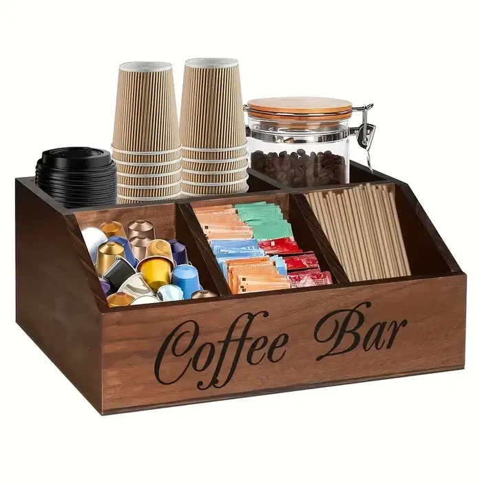 Boîte de rangement pour café de qualité supérieure | Organisateur multifonction en bois classique pour accessoires
