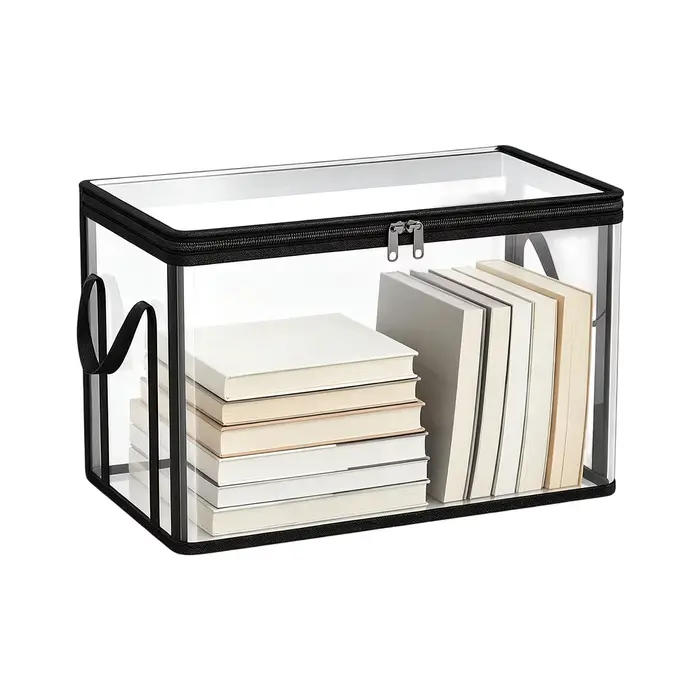 Boîte de rangement pour livres, grande capacité, avec poignées et couvercles, bacs de rangement empilables, boîte pour vêtements, jouets, collations, literie, vêtements, maison, chambre à coucher