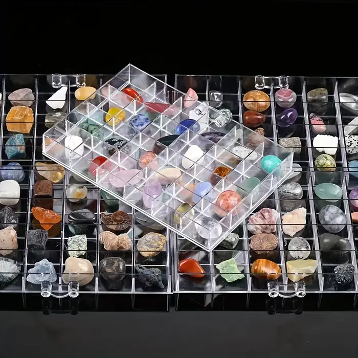 Vitrine en cristal – Boîte de rangement en plastique transparent pour la collection de pierres naturelles